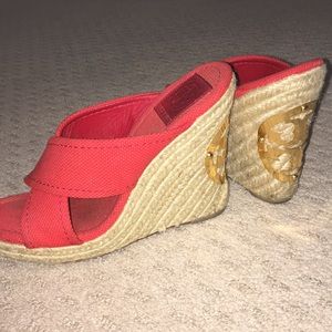 Tory Burch red logo wedges size 7